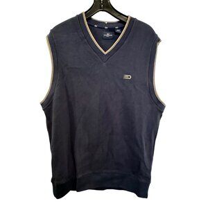 Dockers Golf Navy Blue Sleeveless Sweater Vest Mens M 100% Cotton V-Neck Trimmed